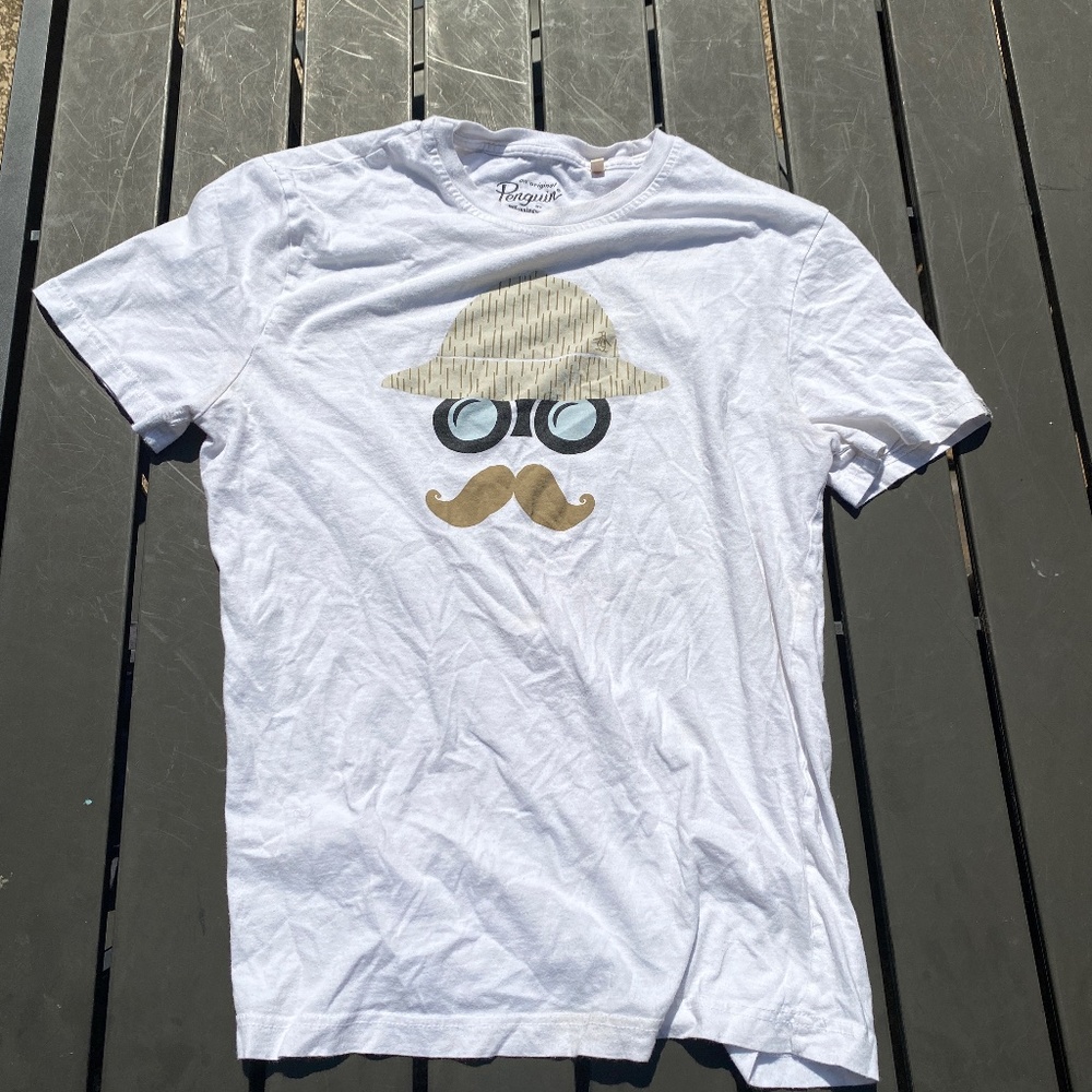 White shirt with mustache